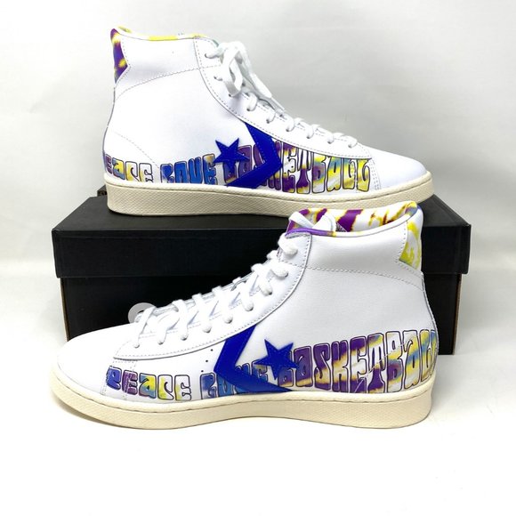 Converse Men's 170535C Pro Leather Hi Peace Love Basketball Shoes White Sneakers - Picture 3 of 10